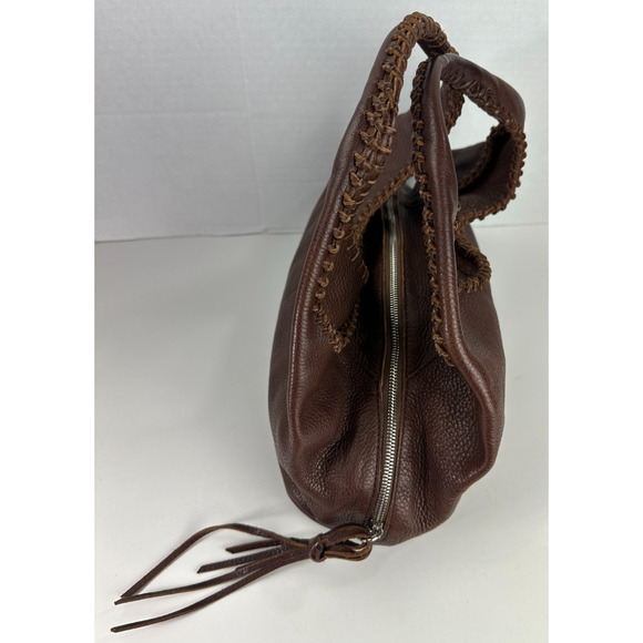 Banana Republic Brown Pebbled Genuine Leather Slouch Hobo Whipstitch Zip Bag - Picture 9 of 16